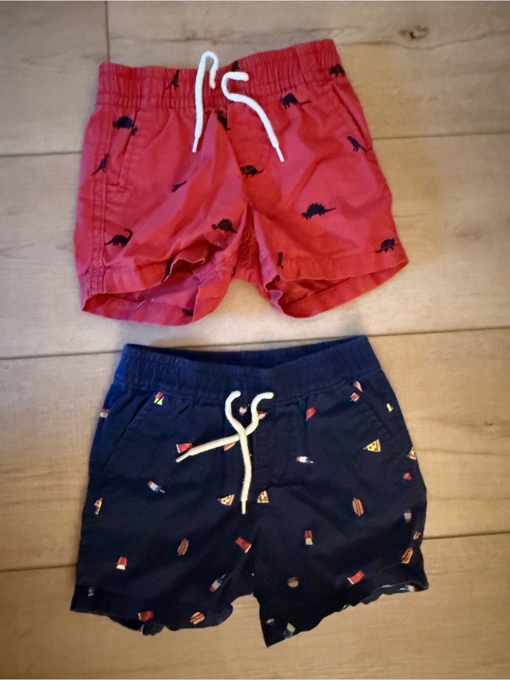 Gap Baby Boys Cotton Drawstring Shorts Set Red Blue Dinosaurs Pizza 12-18 Months